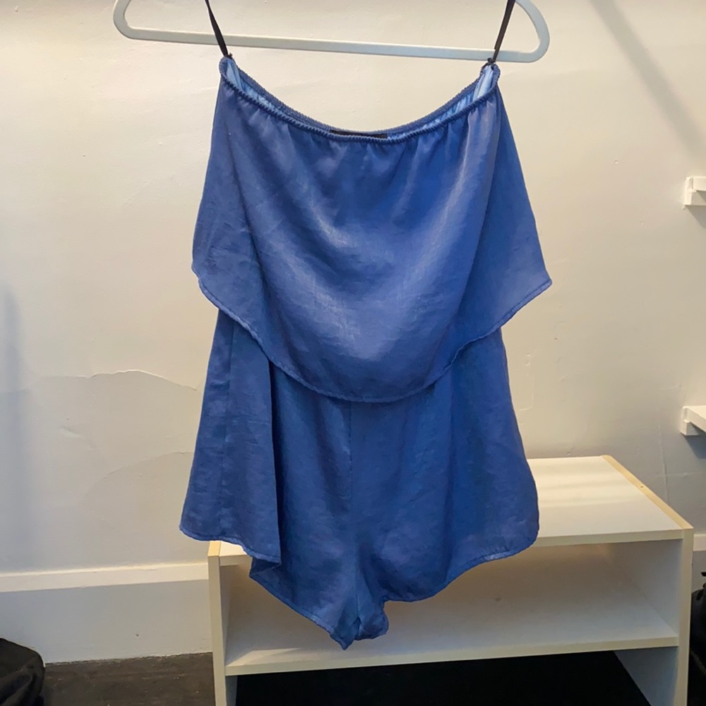 Blue strapless romper